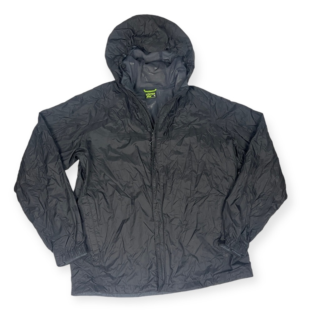 Koppen Hooded Lightweight Nylon Rain Jacket Coat Men's Medium Black Full Zip